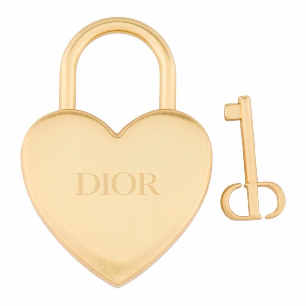 CHRISTIAN DIOR HEART PADLOCK WITH KEY — GOLD-TONE